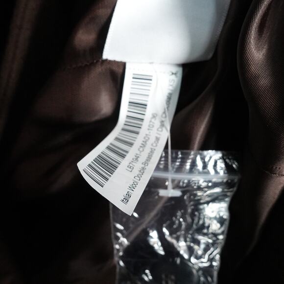 New Quince Women's XS Italian Classic Double Breasted Wool Coat Dark Chocolate - Picture 10 of 13